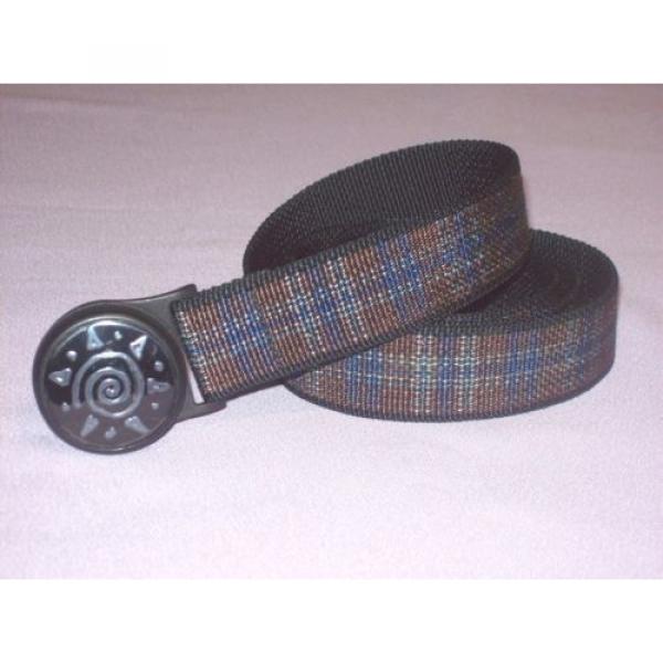 ORBIT multi-color plaid nylon web Belt circular buckle Fits Up to 36&#034; waist Med #4 image