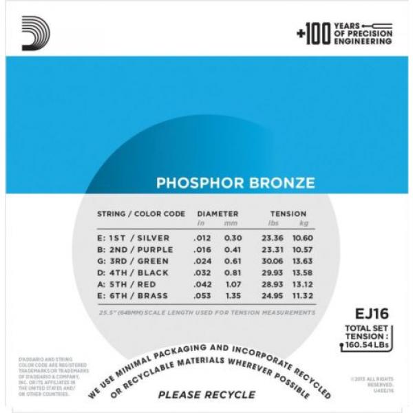 D&#039;Addario EJ16 Phosphor Bronze Light  (.012-.053) Acoustic Guitar Strings #3 image