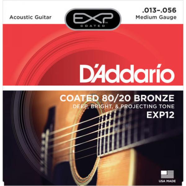 3 sets D&#039;Addario EXP12 Coated 80/20 Medium Gauge Acoustic Guitar Strings #1 image