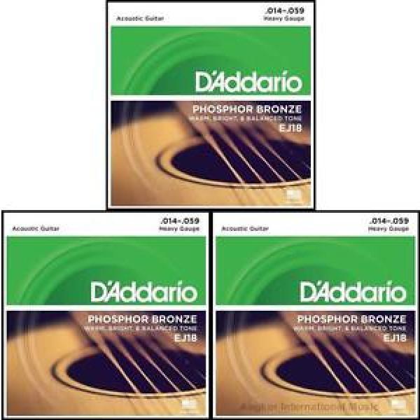 3 Sets D&#039;Addario EJ18 Phosphor Bronze  Heavy Acoustic Guitar Strings 14 - 59 New #1 image