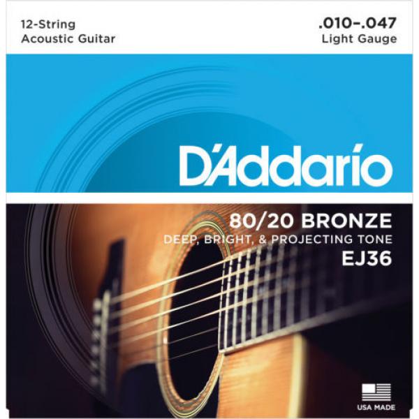 10 Sets D&#039;Addario EJ36 80/20 12 String Bronze Acoustic Guitar Strings Lite 10-47 #1 image