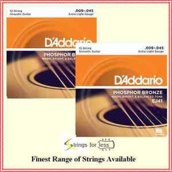 2 x D&#039;Addario EJ41 12-String Phosphor Bronze Extra Light Acoustic Guitar Strings #1 image