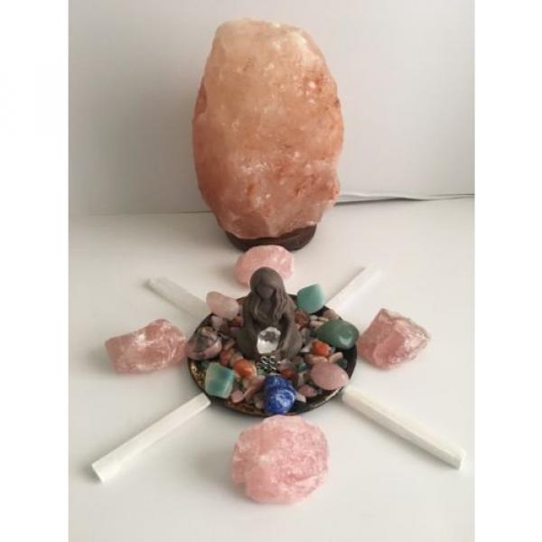 Goddess Crystal Grid Altar With Himalayan Lamp Positive Energy Beautiful Decor #5 image