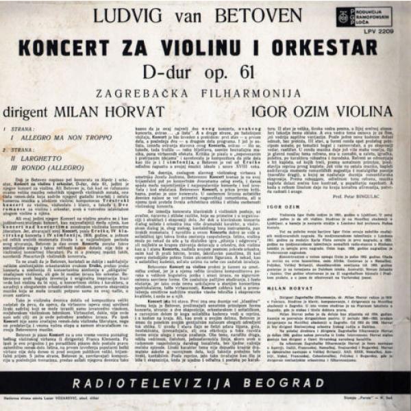 OZIM Violin BEETHOVEN Concerto HORVAT Zagreb PO RTB Mono LP EX Low Shipping #2 image