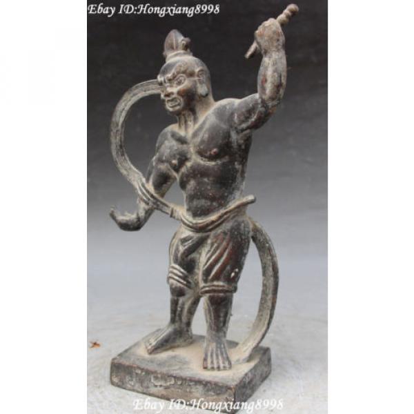 11&#034; Old Chinese Folk Bronze Carving Stand Hercules Da Lishi People God Statue #6 image