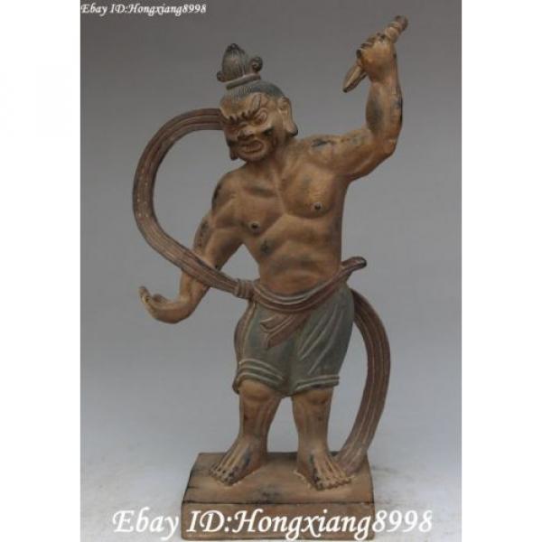 11&#034; Old Chinese Bronze Painting Stand Strong Man Warrior Knight Hercules Statue #1 image