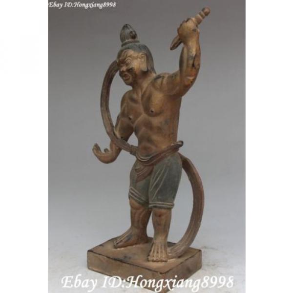 11&#034; Old Chinese Bronze Painting Stand Strong Man Warrior Knight Hercules Statue #2 image