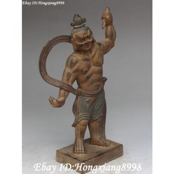 11&#034; Old Chinese Bronze Painting Stand Strong Man Warrior Knight Hercules Statue #3 image