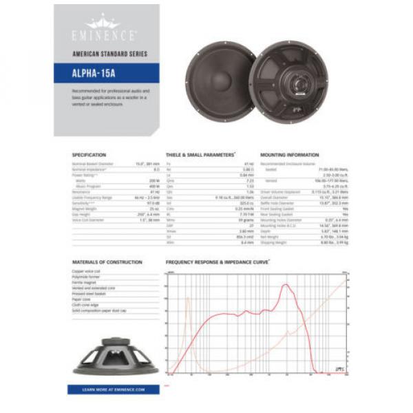 Pair Eminence Alpha-15A 38.1cm Driver 8 ohm 400 Watt 97dB 3.8cm Replacement #8 image