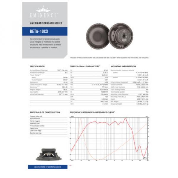 Eminence BETA-10CX 10 inch Coax Woofer 8 ohm 250 Watt RMS PA Replacement Speaker #7 image