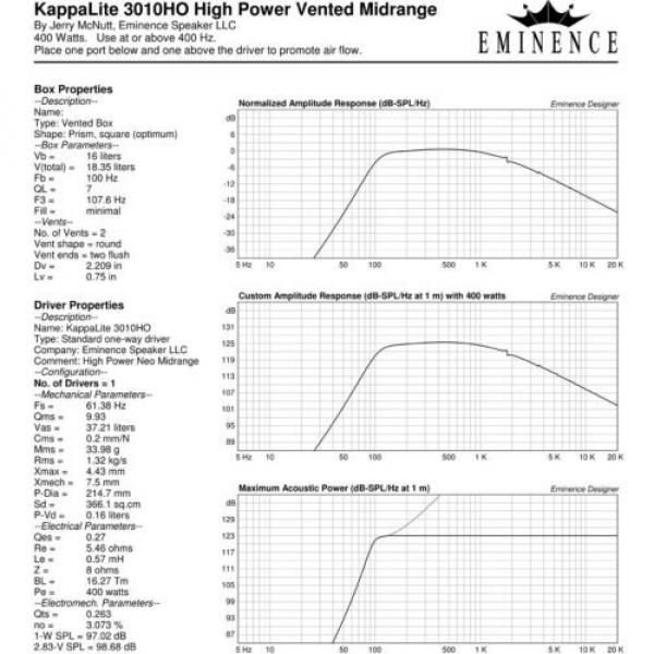 Pair Eminence Kappalite 3010HO 10 inch High Output Neo Midrange 8 ohm Speaker #12 image