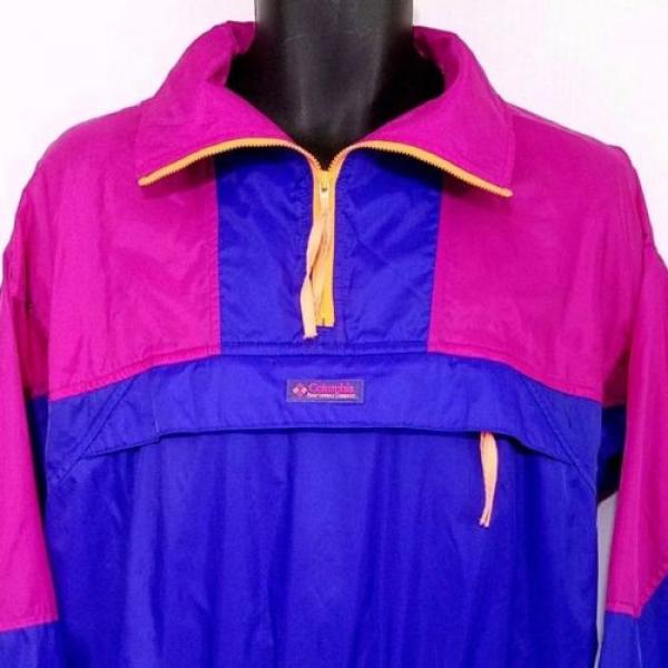 Columbia Windbreaker Jacket Vtg 80s Neon Ski Pullover Radial Sleeve Womens M EUC #1 image