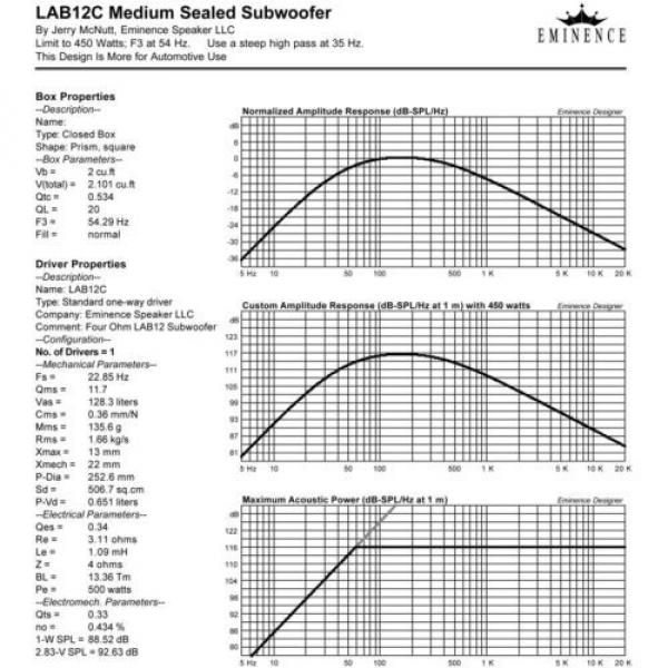 Pair Eminence Lab 12C 12&#034; High Excursion LF Subwoofer 4 ohm Replacement Speaker #9 image