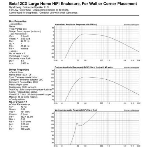 Pair Eminence BETA-12CX 12&#034; Coax Woofer 8 ohm 500W 96.4dB 2&#034; Coil 38oz Magnet #11 image