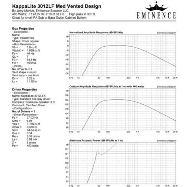 Eminence Kappalite 3012LF 12&#034; Neo Sub Woofer 8ohm 900W 3&#034; VC Replacemnt Speaker #10 image