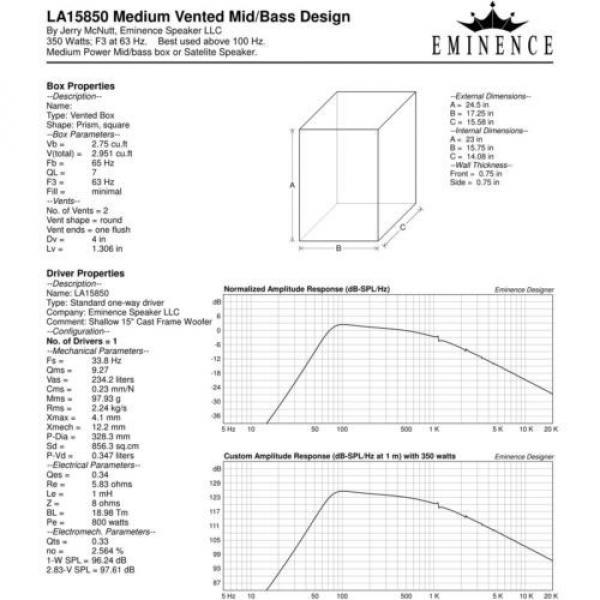 Eminence LA15850 15&#034; 8 Ohm Professional Woofer Replacement Speaker #11 image