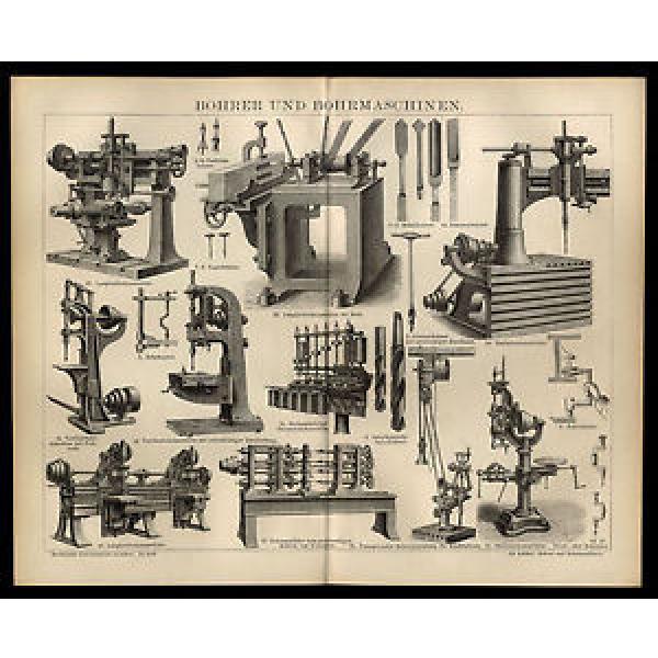 Original Holzstich 1882 Diverse Bohrer + Langloch-Vertikal-Radial-Bohrmaschinen #1 image