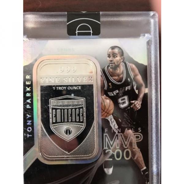 TONY PARKER 2014-15 PANINI EMINENCE 1 TROY OZ FINE SILVER ON CARD AUTO SPURS #4 image