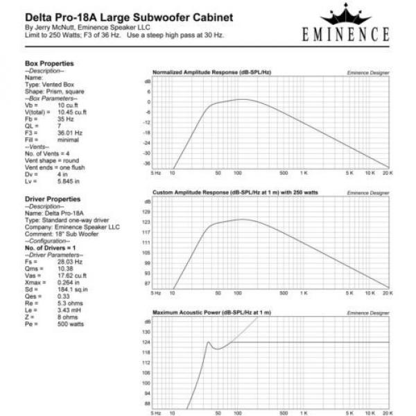 Eminence Delta Pro-18A 18&#034; Sub Woofer 8ohm 1000W 96dB 2.5VC Replacement Speaker #7 image