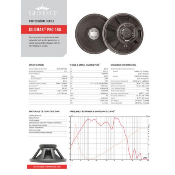 Eminence Kilomax Pro-18A 18&#034; Subwoofer 8ohm 2500W 96dB 4&#034;VC Replacement Speaker #7 image