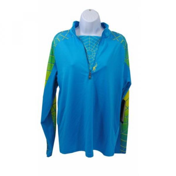 Spyder Sweater Mens Half Zip Dri Radial Web Design T Neck Blue Green Size Medium #1 image