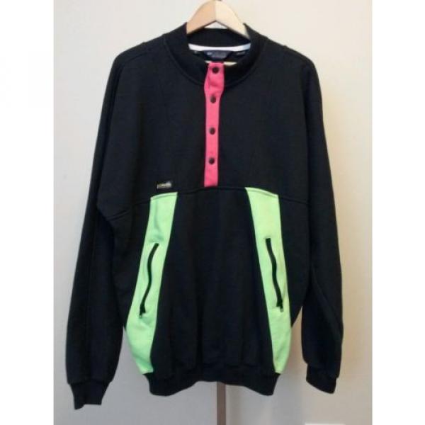 Vintage Columbia Mens Black w/ Neon Green Pink Radial Sleeve Sweatshirt Size XL #1 image