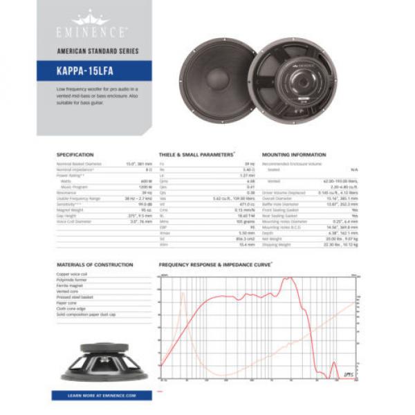 Pair Eminence Kappa-15LFA 15&#034; Sub Woofer 8 ohm 99dB 3&#034; VC Replacement Speaker #8 image