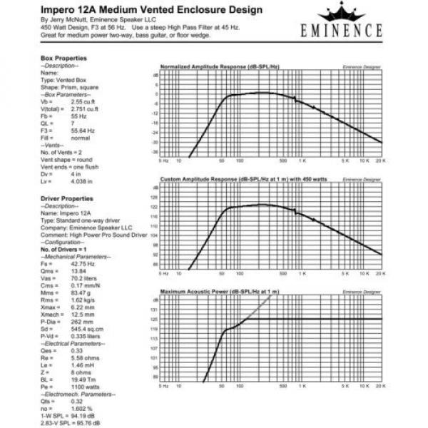 Eminence IMPERO 12A 12&#034; Cast Pro Woofer 8ohm 2200W 93dB 4&#034;VC Replacemnt Speaker #10 image