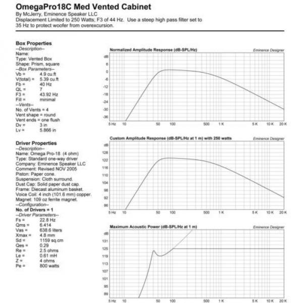 Eminence Omega Pro-18C 18&#034; Sub Woofer 4ohm 1600W 96.4dB 4&#034;VC Replacemnt Speaker #10 image