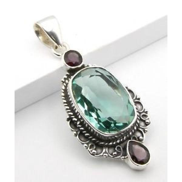 VINTAGE STYLE APATITE &amp; RED GARNET STONE STERLING SILVER NECKLACE PENDANT 2&#034; #1 image